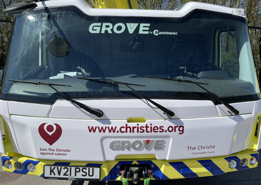 John Sutch Cranes raises awareness and funds for The Christie cancer charity with specially wrapped Grove GMK5200-1